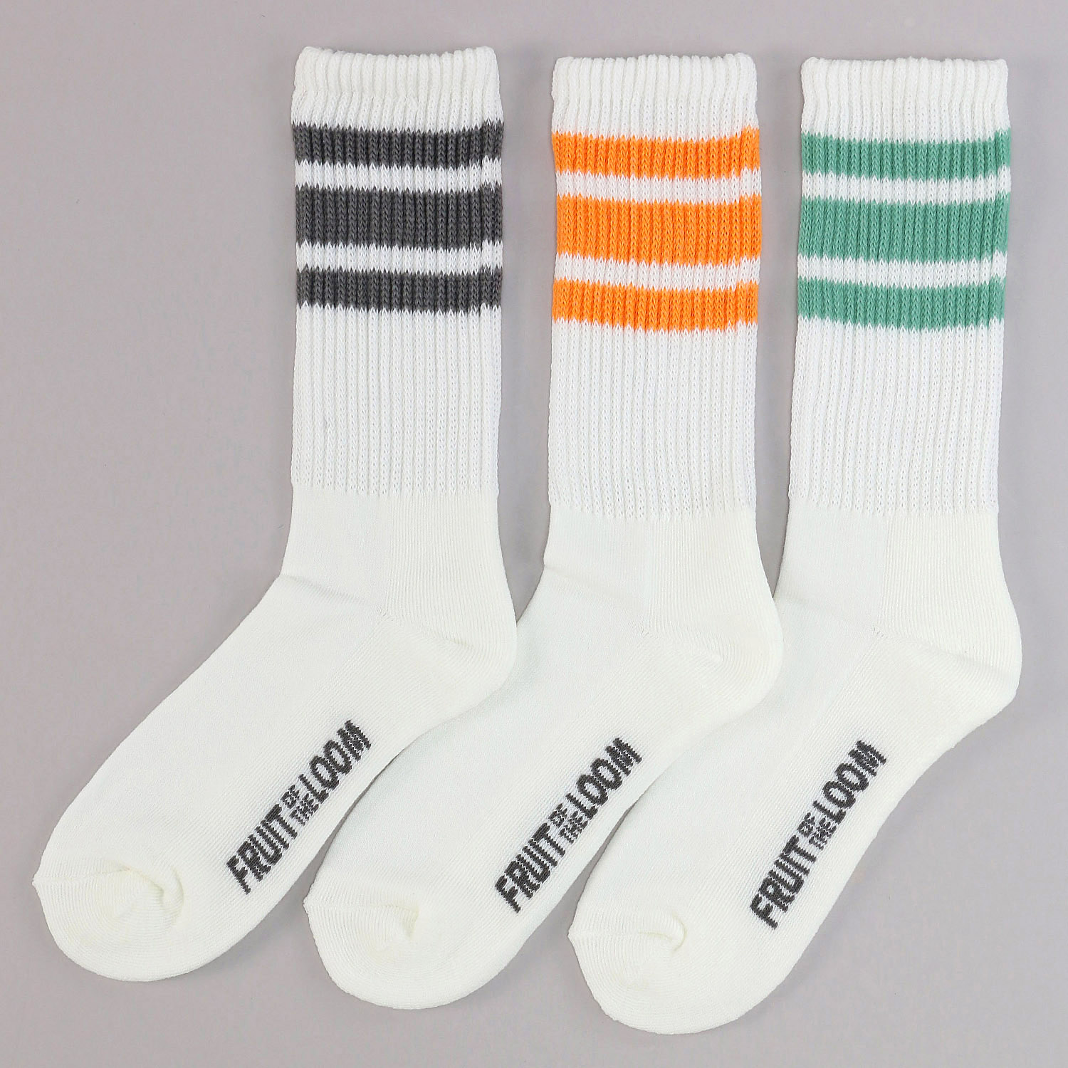 FRUIT OF THE LOOM／ フルーツオブザルーム  3足セット   リッチェル編み クルー丈 ボーダー 靴下 - 画像1