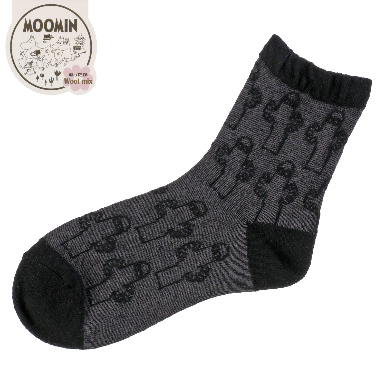 MOOMIN ロークルーソックス やわらかウール 逆スパニョロ総柄【在庫限り】 - 画像4
