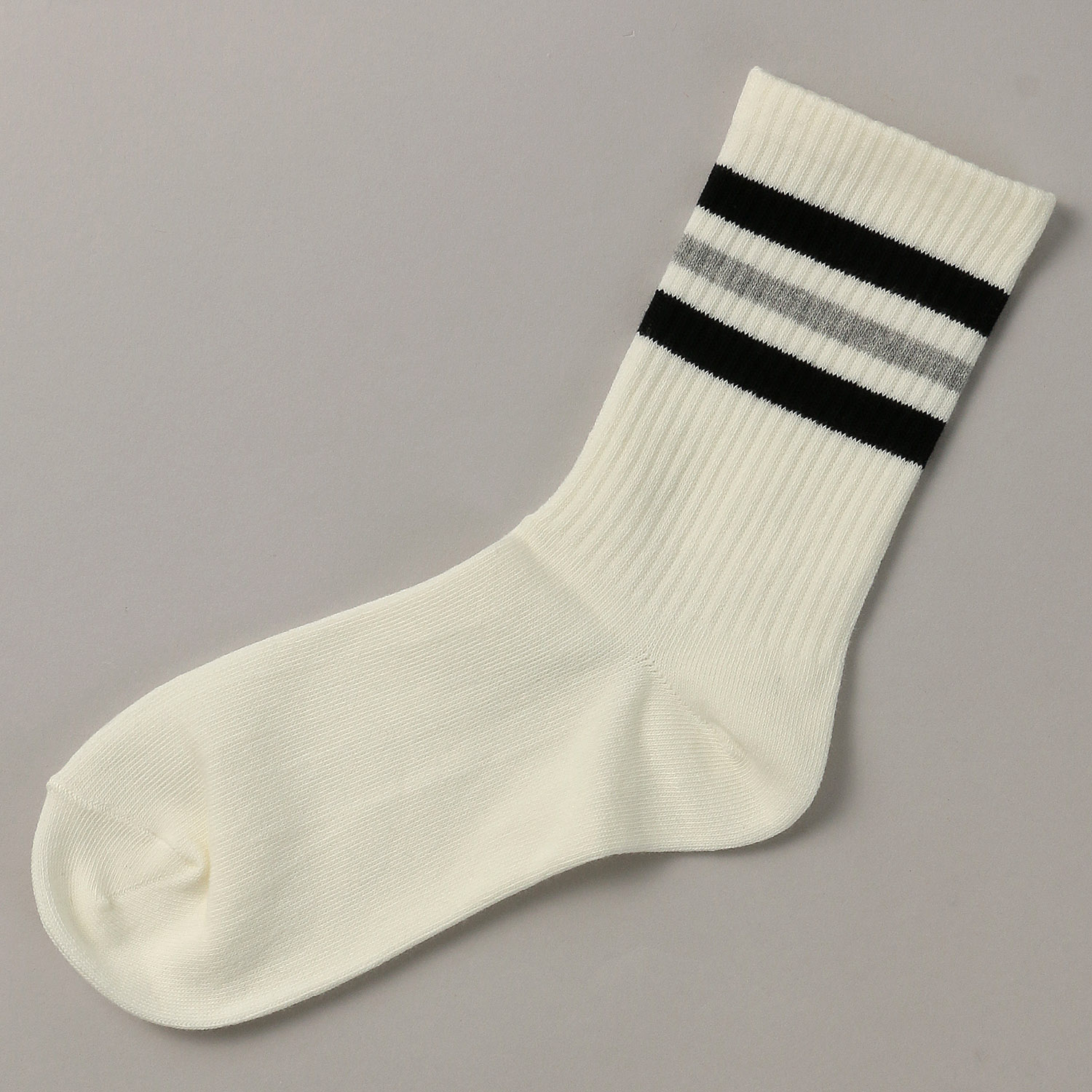 日本製 トップ2色ライン クルー丈 靴下 - 画像2