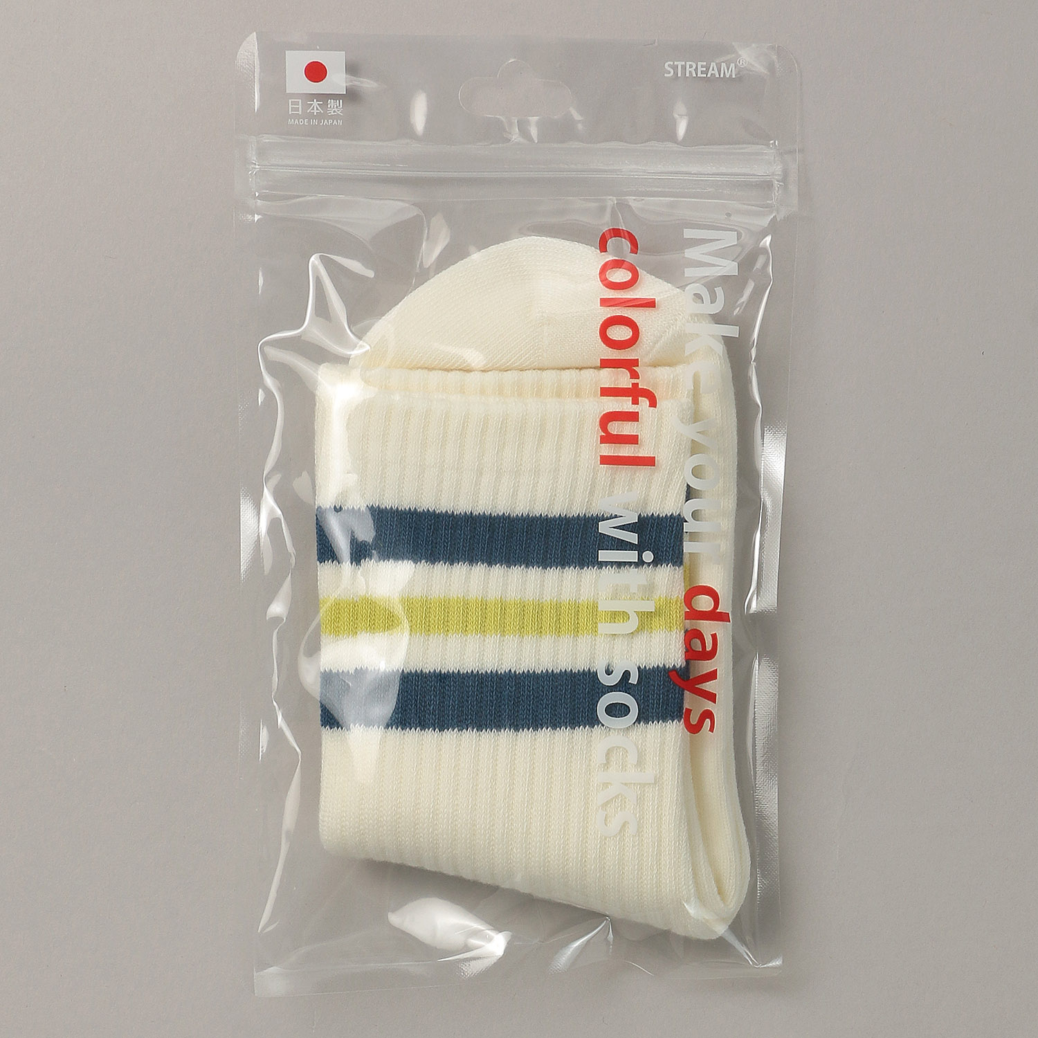 日本製 トップ2色ライン クルー丈 靴下 - 画像6