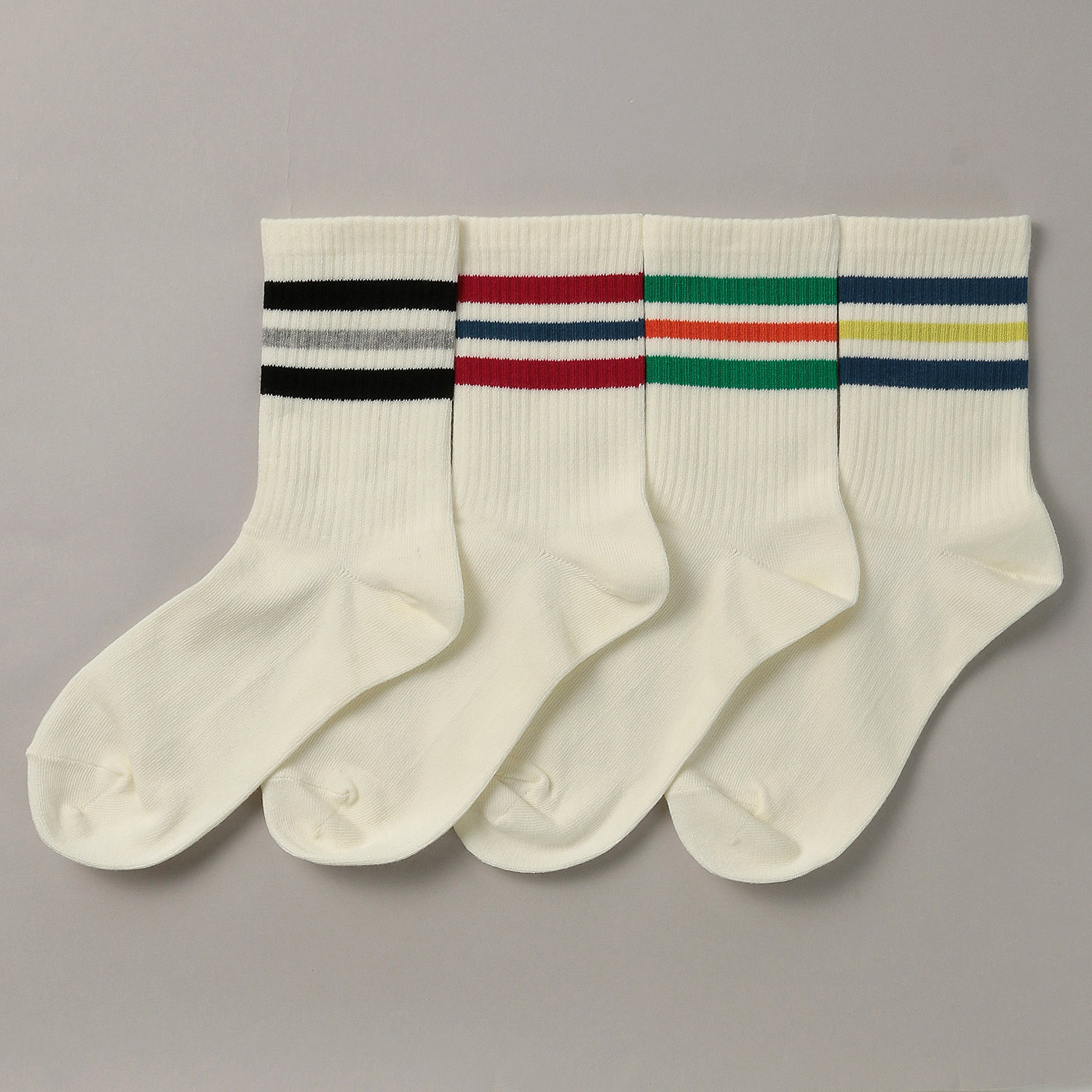 日本製 トップ2色ライン クルー丈 靴下 - 画像1