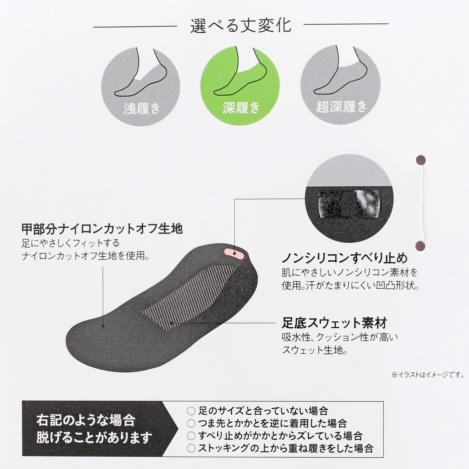 SABRINA ノンシリコン フットカバー  深履き - 画像5