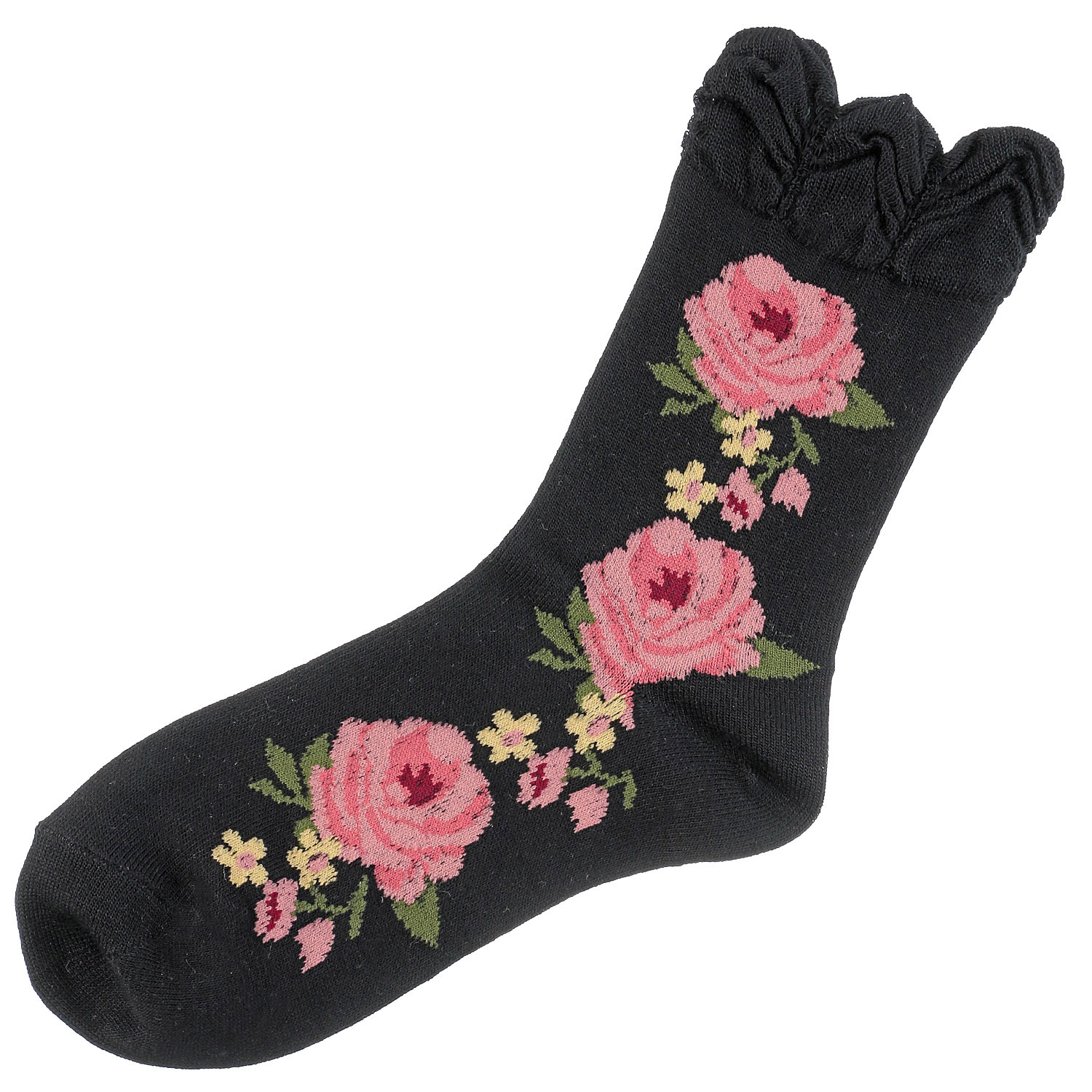 ギュレ レーヨンシルク混 大バラ柄 靴下 - 画像4