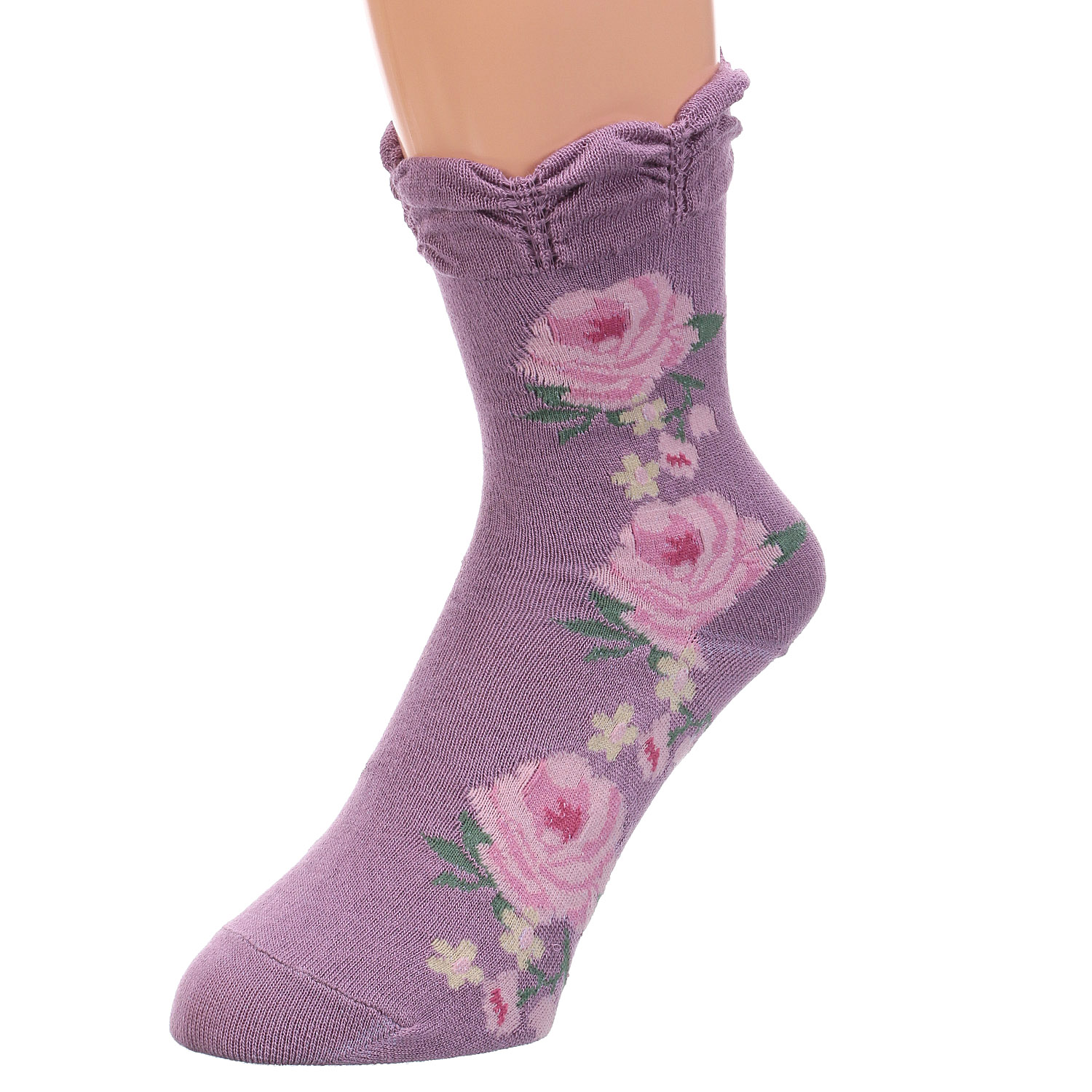 ギュレ レーヨンシルク混 大バラ柄 靴下 - 画像10