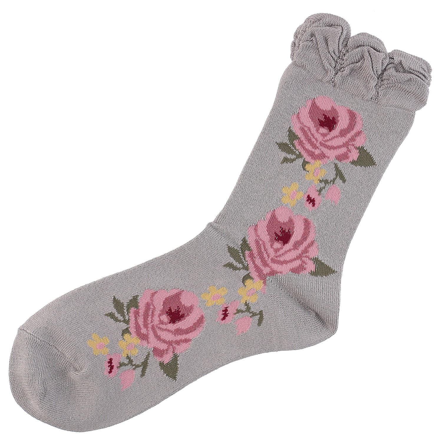 ギュレ レーヨンシルク混 大バラ柄 靴下