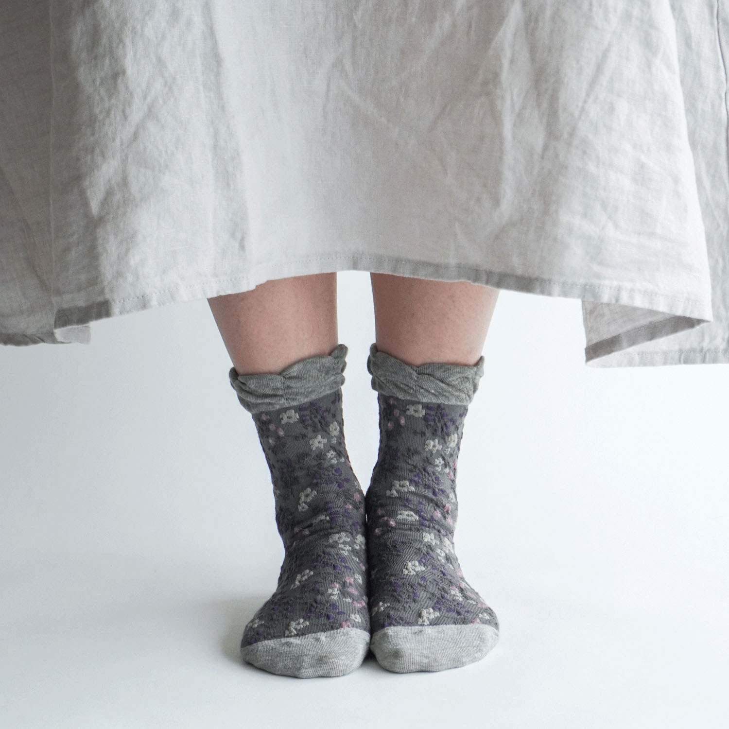 ギュレ オーガニックコットン 小花柄 靴下 - 画像4