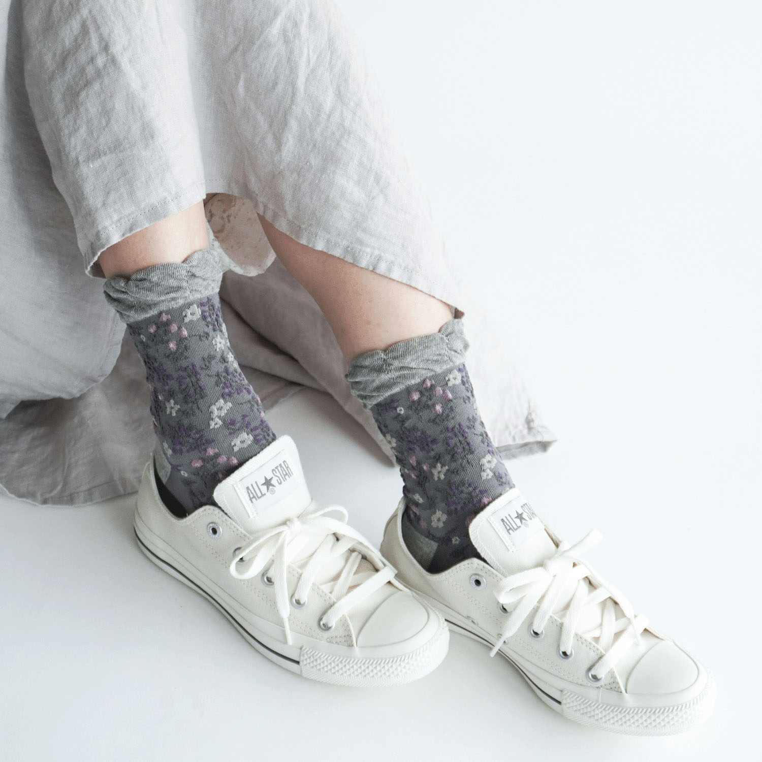 ギュレ オーガニックコットン 小花柄 靴下 - 画像5