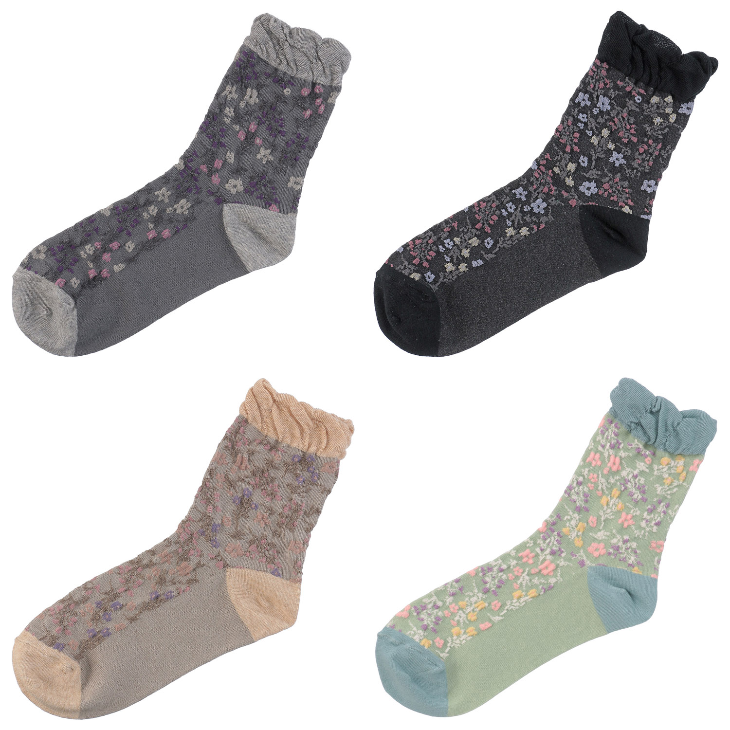 ギュレ オーガニックコットン 小花柄 靴下