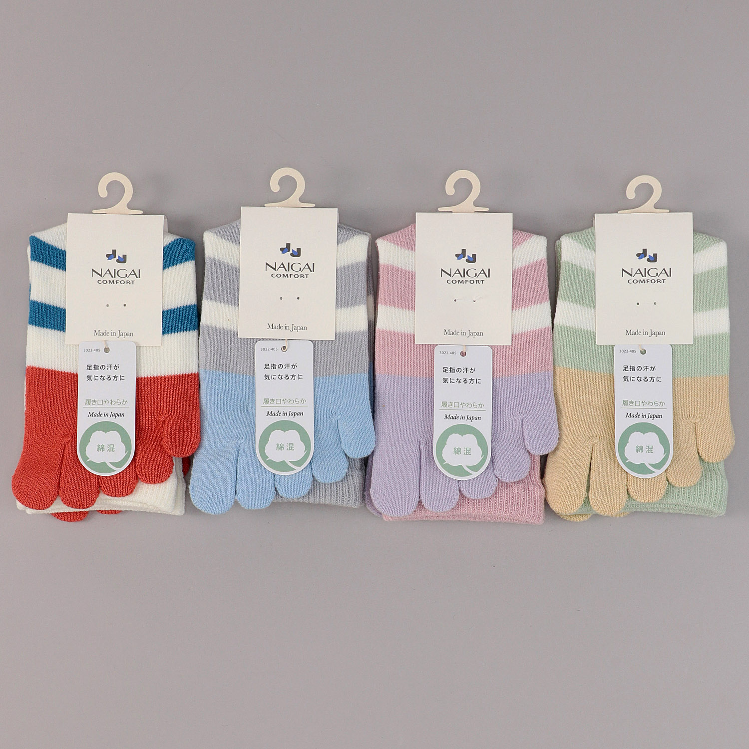 NAIGAI COMFORT 5本指ソックス ゴムなし ボーダー柄