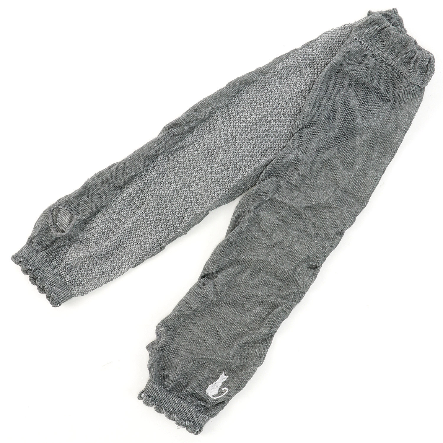 アームカバー 48cm丈 メッシュ編み ねこ刺繍 - 画像2