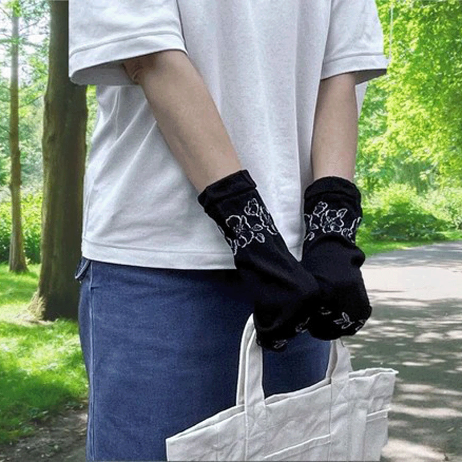 日本製 アームカバー シルク混  25センチ丈 透け花 - 画像3