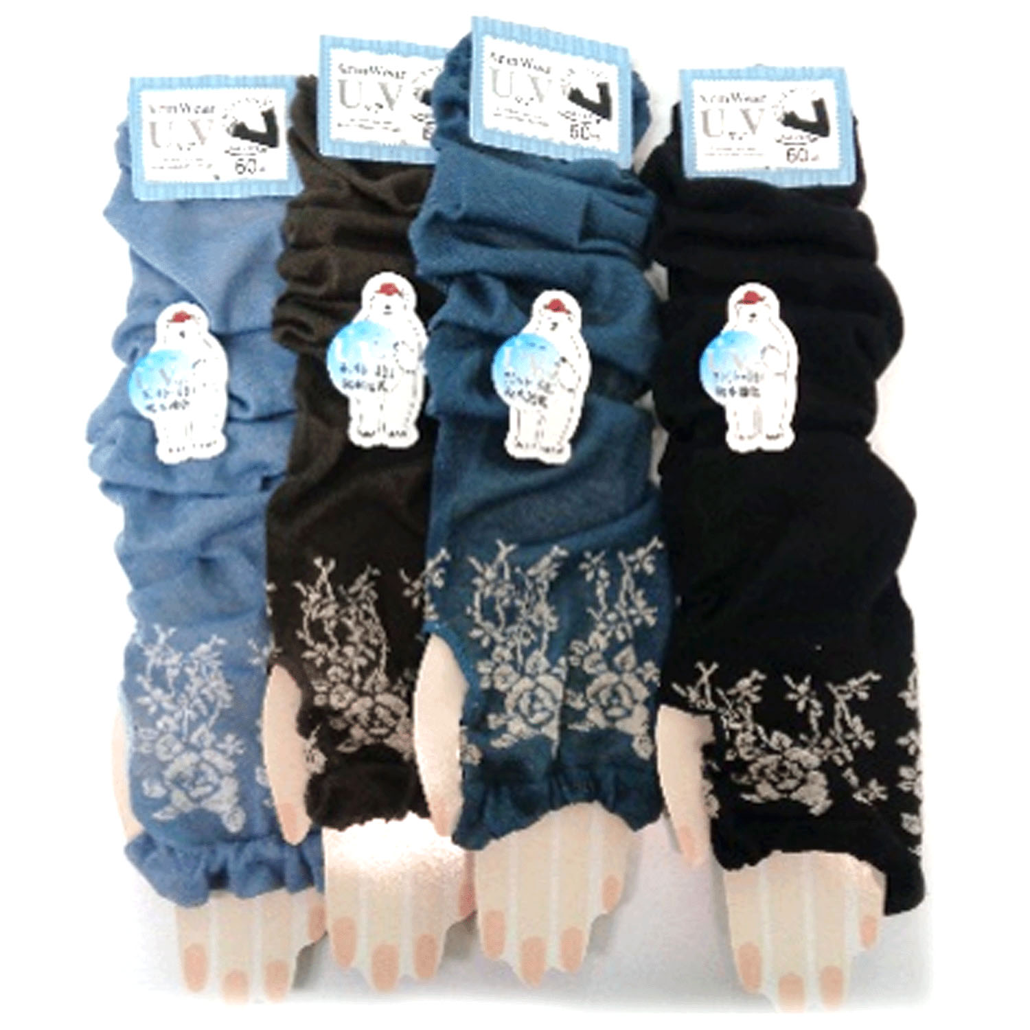 アームカバー ブークレ 指先花  ロング丈 （60cm丈）【在庫限り】 - 画像1