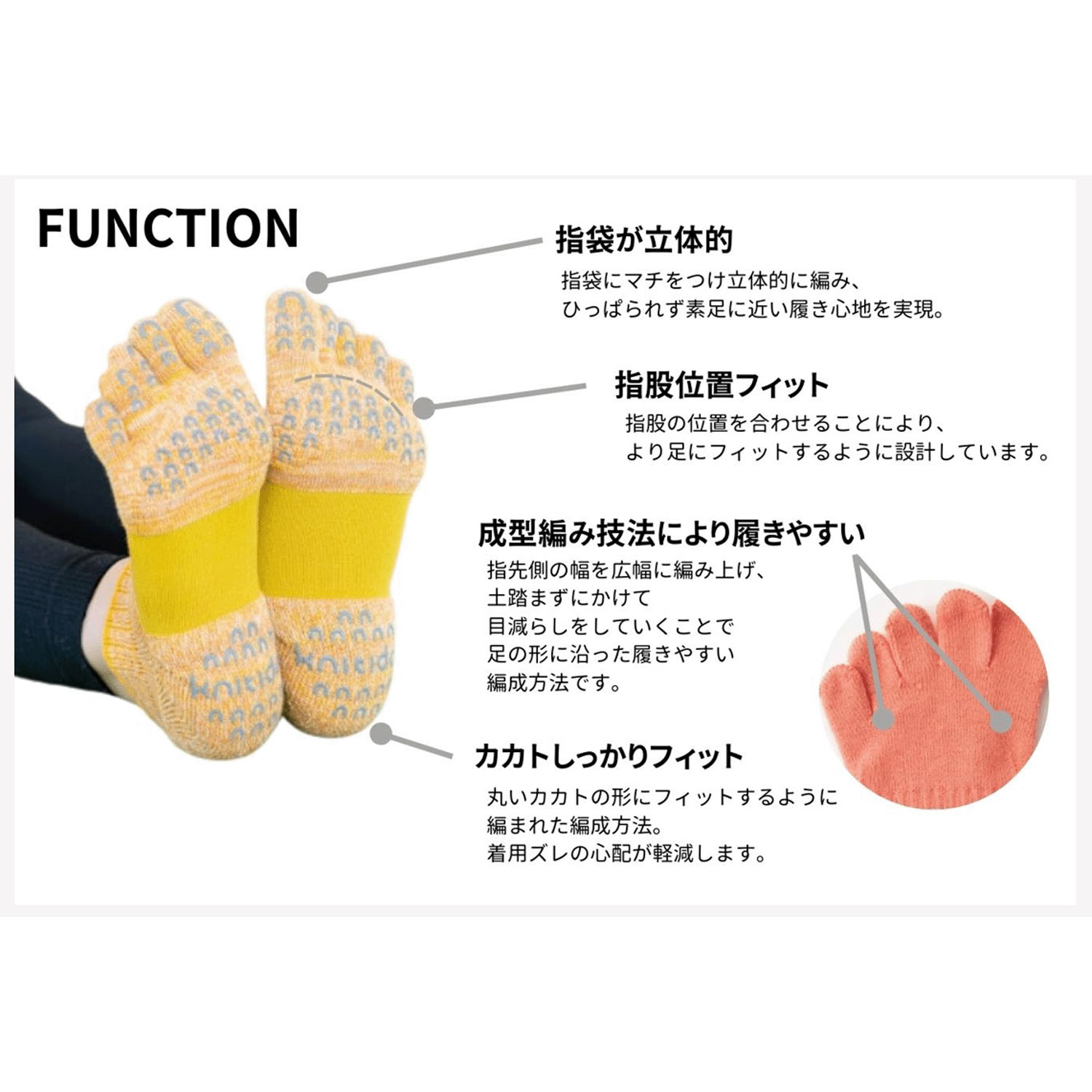 knitido ラン・エアークッション マーブルメッシュ アンクル 5本指ソックス - 画像3