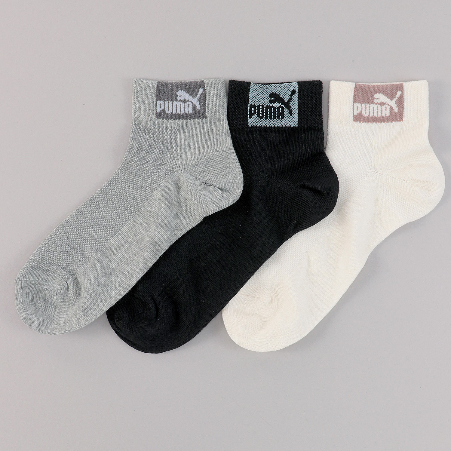 PUMA ショート丈ソックス 甲メッシュ 3足セット - 画像1