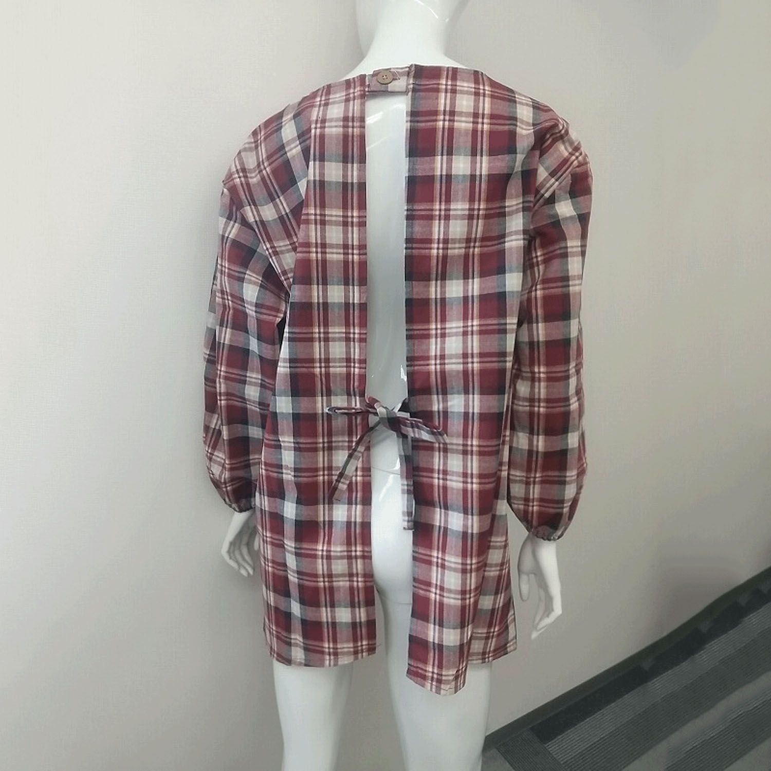 先染め 黒猫アップリケ 割烹着 - 画像2