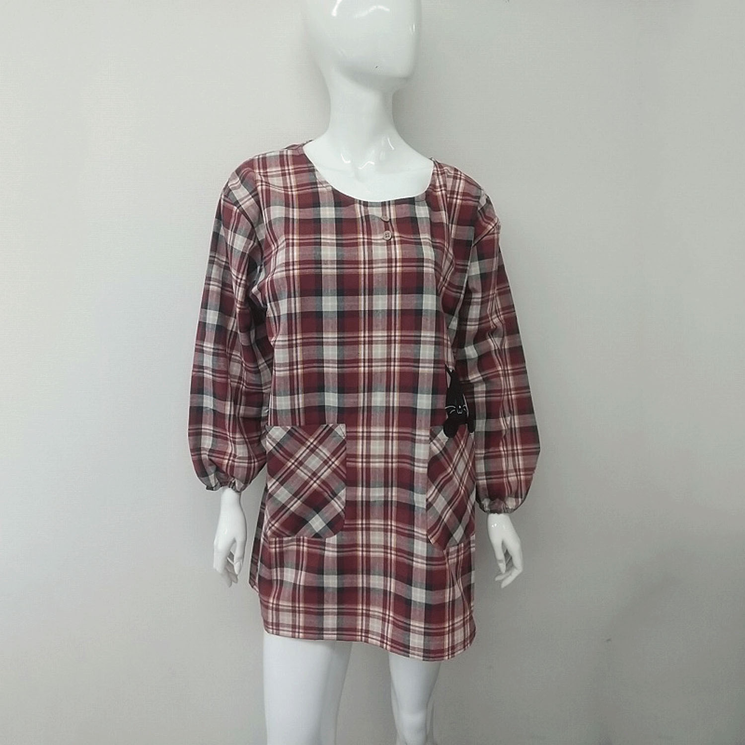 先染め 黒猫アップリケ 割烹着 - 画像1