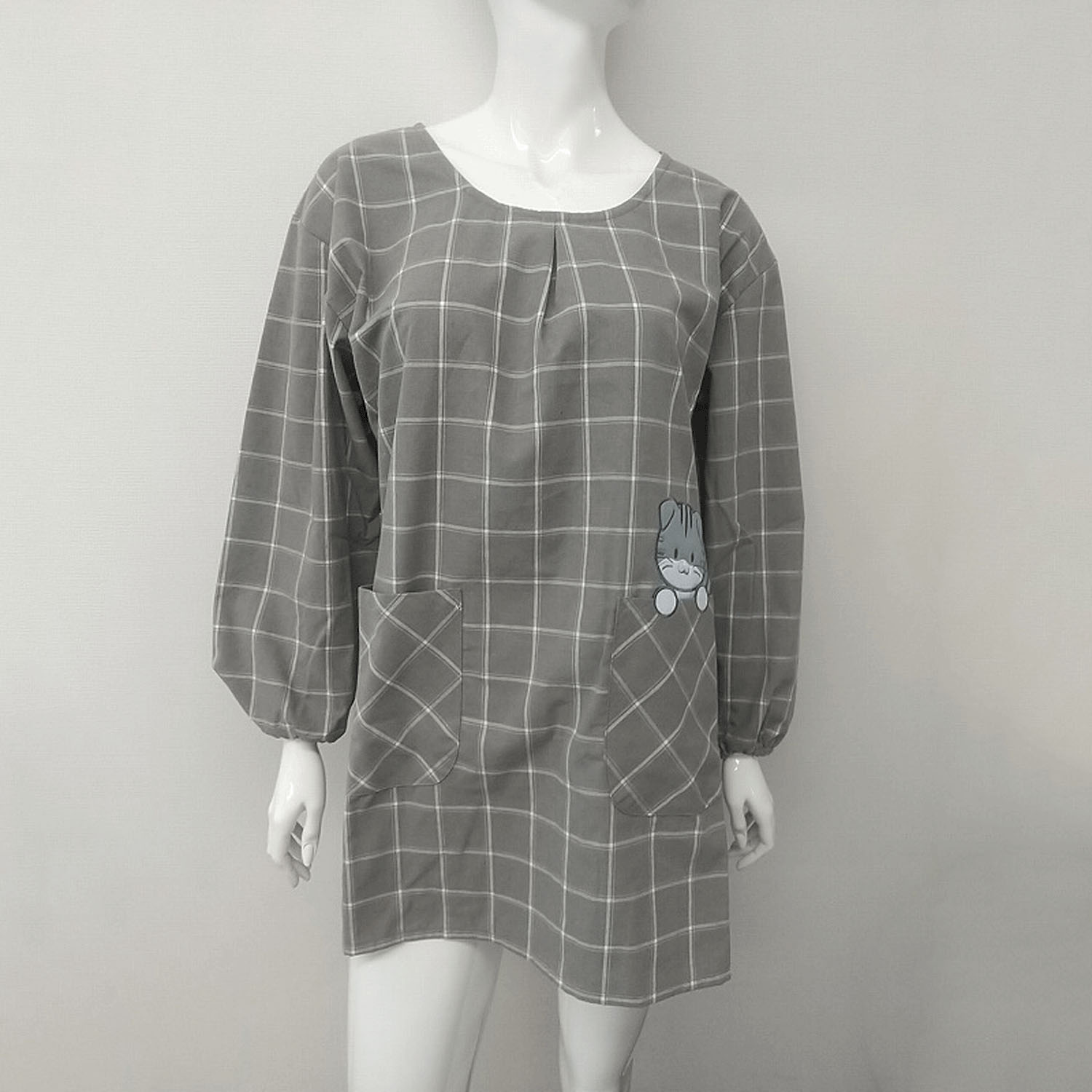 先染め サバ猫アップリケ 割烹着 - 画像1