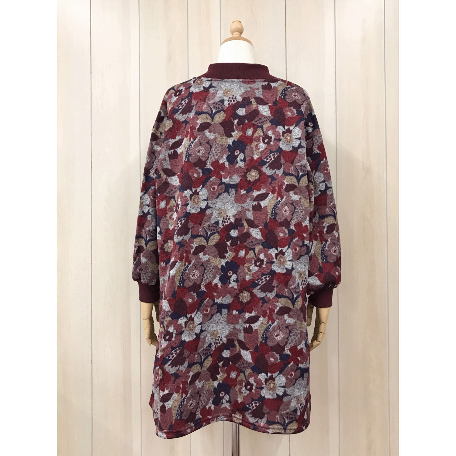 ツイード風裏起毛ニット幾何学柄プリントカッポー - 画像2