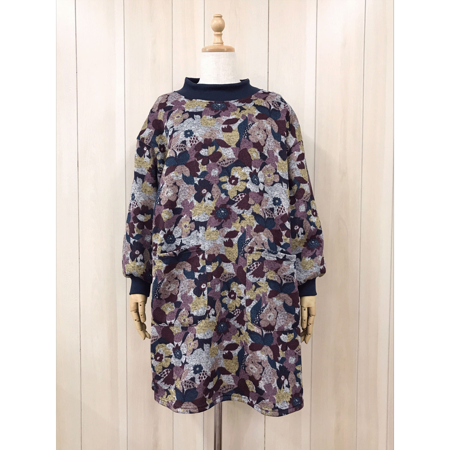 ツイード風裏起毛ニット幾何学柄プリントカッポー - 画像3