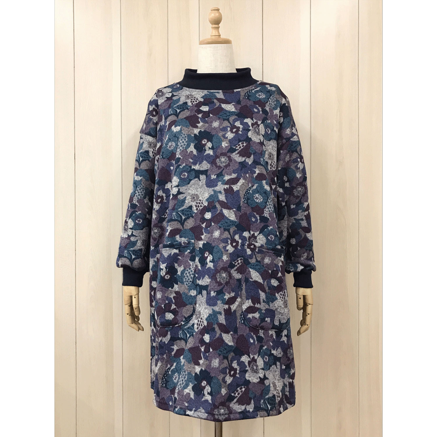 ツイード風裏起毛ニット幾何学柄プリントカッポー - 画像5