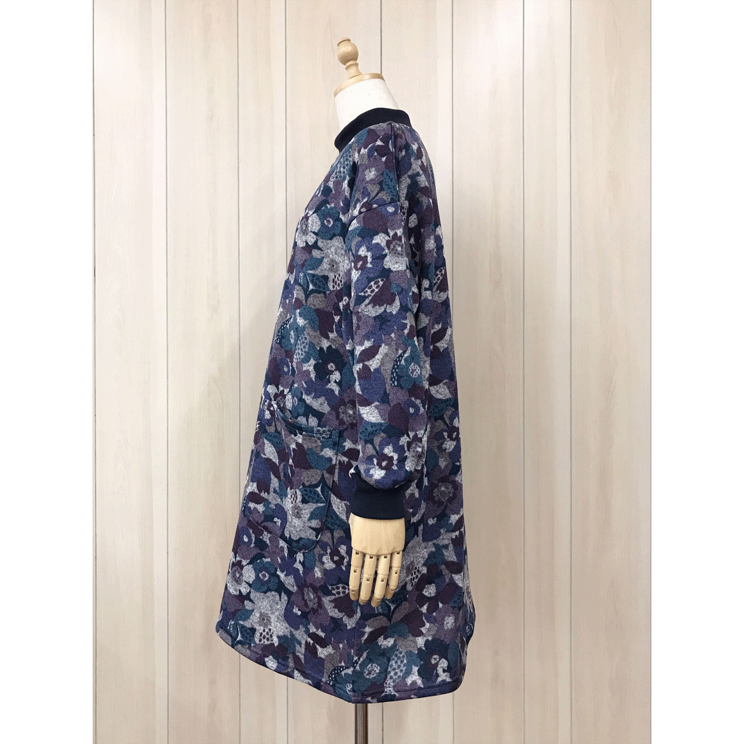 ツイード風裏起毛ニット幾何学柄プリントカッポー - 画像6