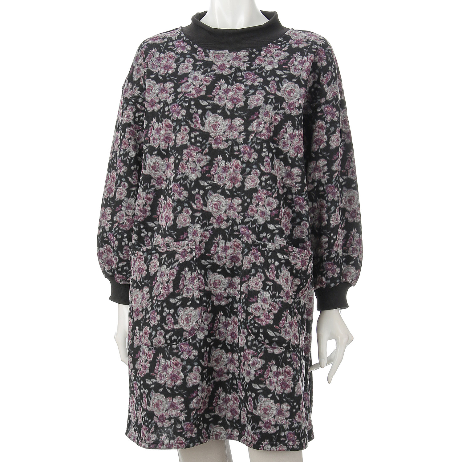 ツイード風裏起毛ニット薔薇柄プリントカッポー - 画像1