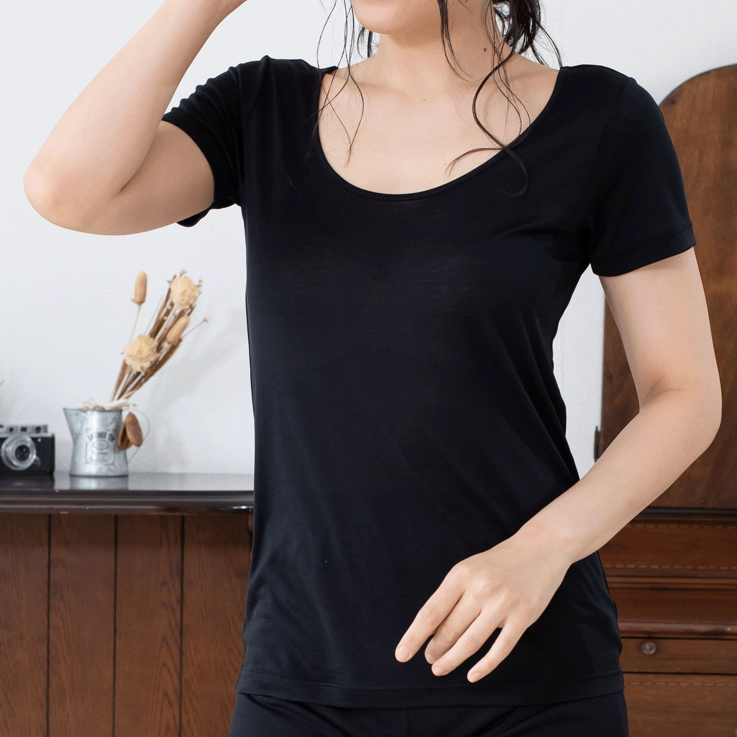 シルク 3分袖 M／L 絹紡糸 - 画像1