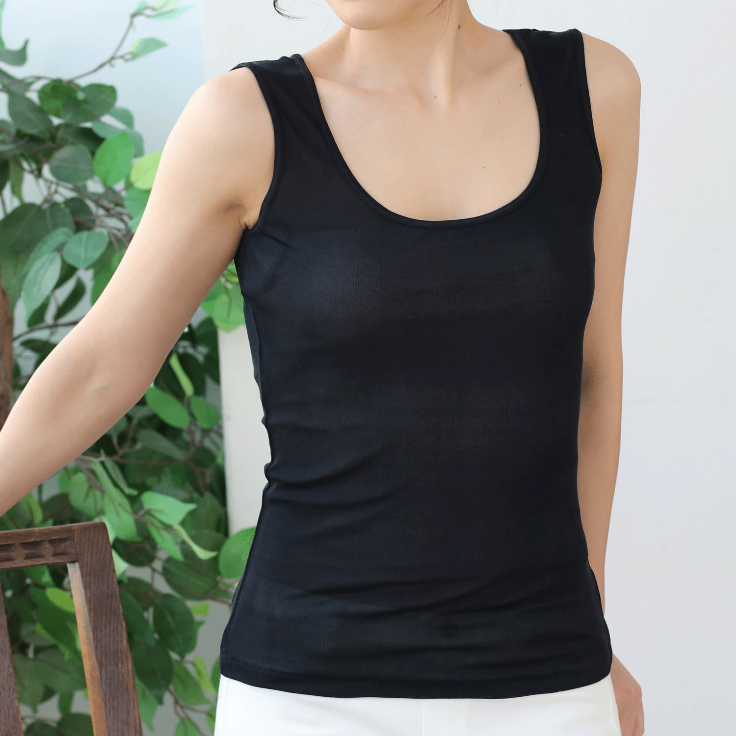 シルクタンクトップ汗取りパット付