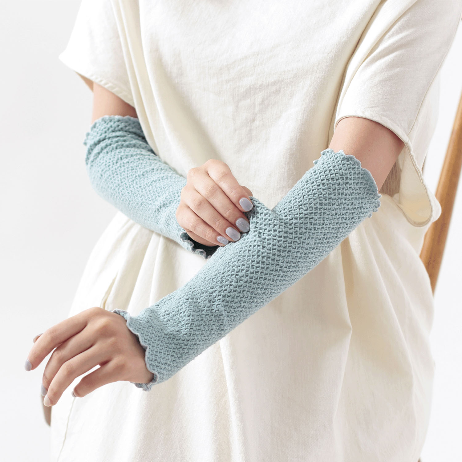 レッグ＆アームカバー ウォーターグリーン のびりら - 画像1