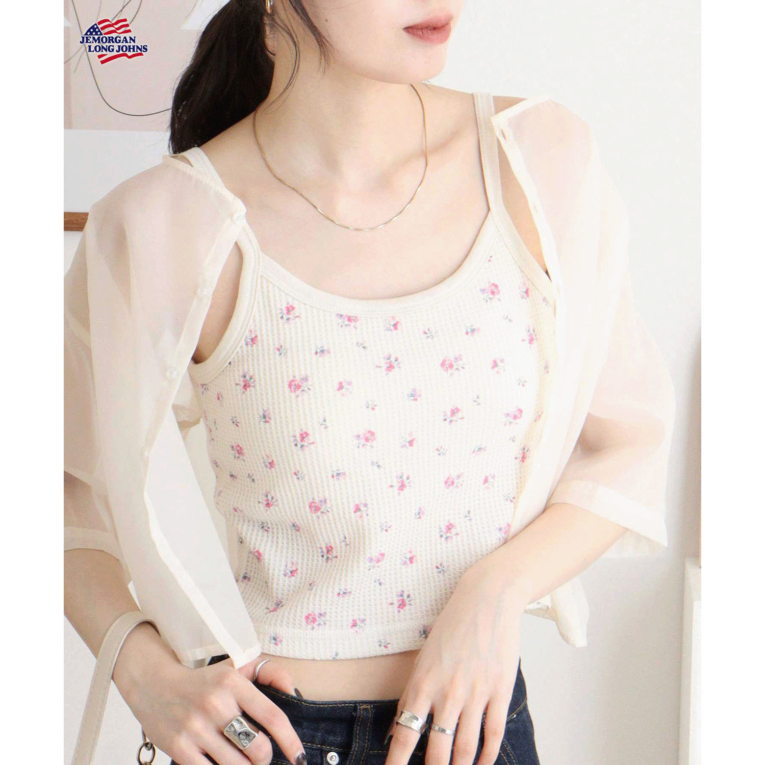 【JEMORGAN LONG JOHNS】 花柄カップ付きショートキャミソール - 画像18