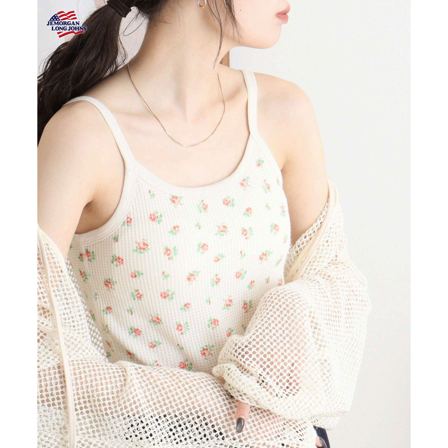 【JEMORGAN LONG JOHNS】 花柄カップ付きショートキャミソール - 画像3