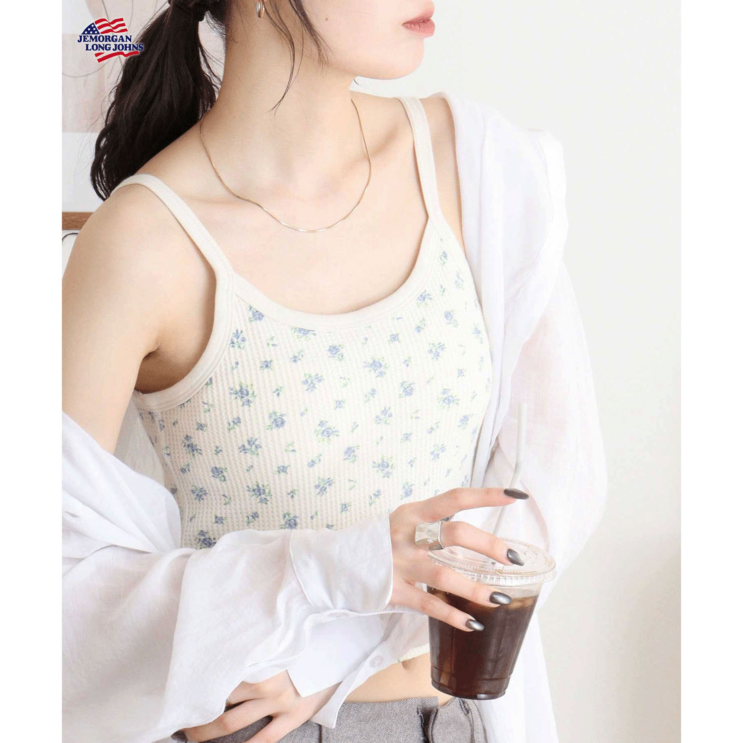 【JEMORGAN LONG JOHNS】 花柄カップ付きショートキャミソール - 画像8