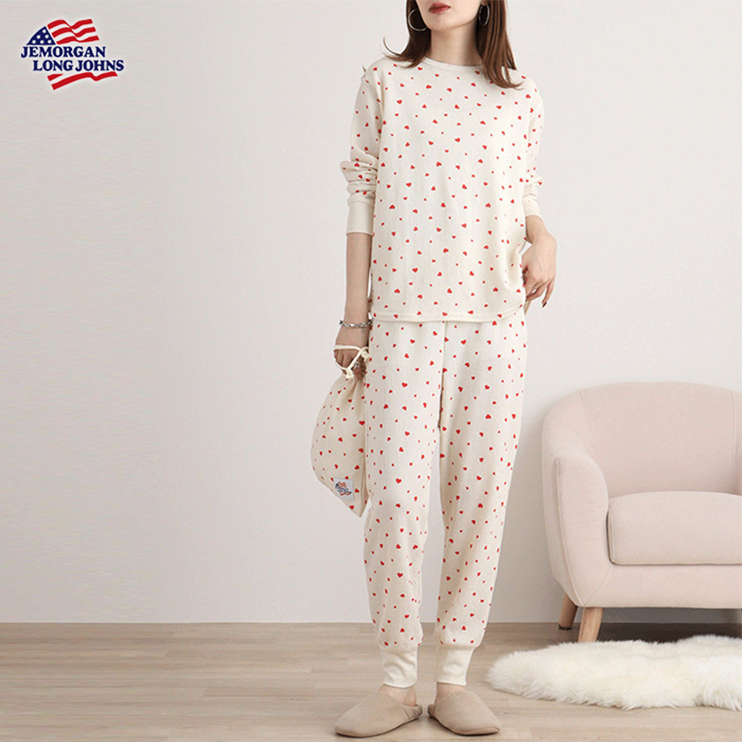 【JEMORGAN LONG JOHNS】ハート柄ワッフルルームウェア3点セット - 画像16