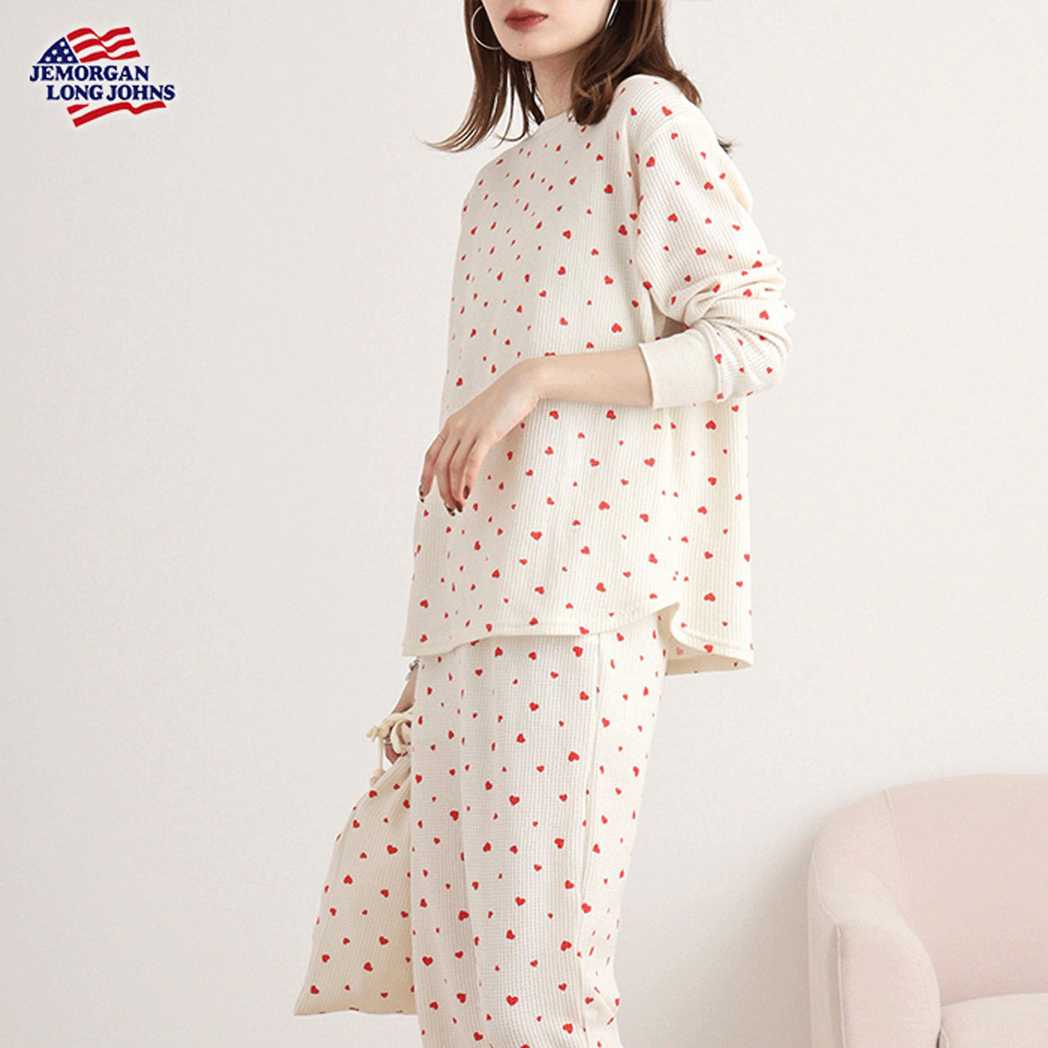 【JEMORGAN LONG JOHNS】ハート柄ワッフルルームウェア3点セット - 画像17
