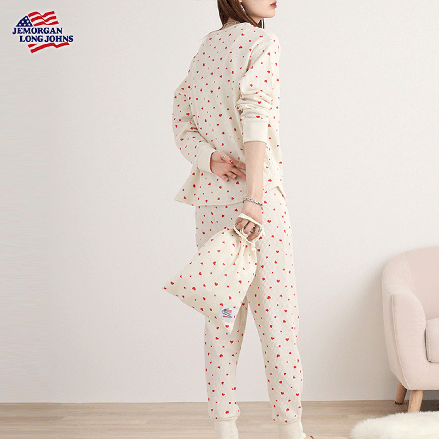 【JEMORGAN LONG JOHNS】ハート柄ワッフルルームウェア3点セット - 画像18