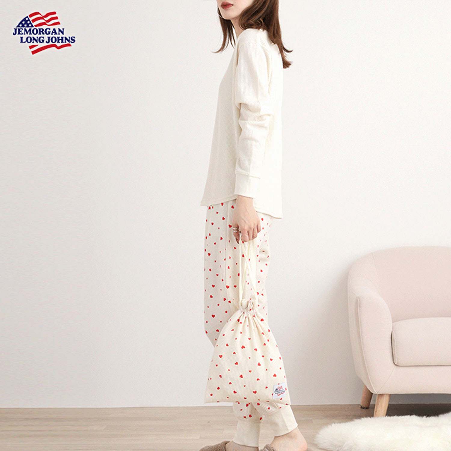 【JEMORGAN LONG JOHNS】ハート柄ワッフルルームウェア3点セット - 画像27