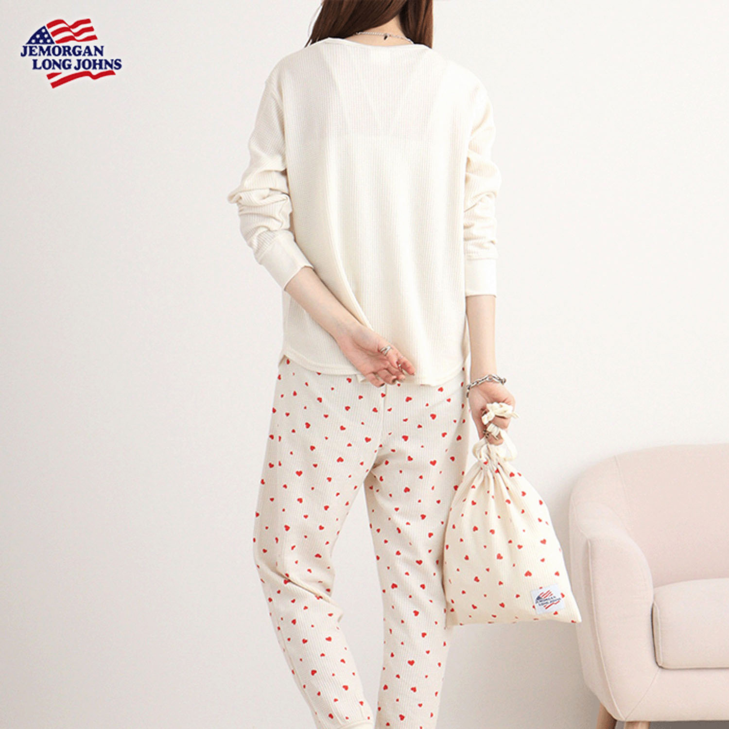 【JEMORGAN LONG JOHNS】ハート柄ワッフルルームウェア3点セット - 画像28
