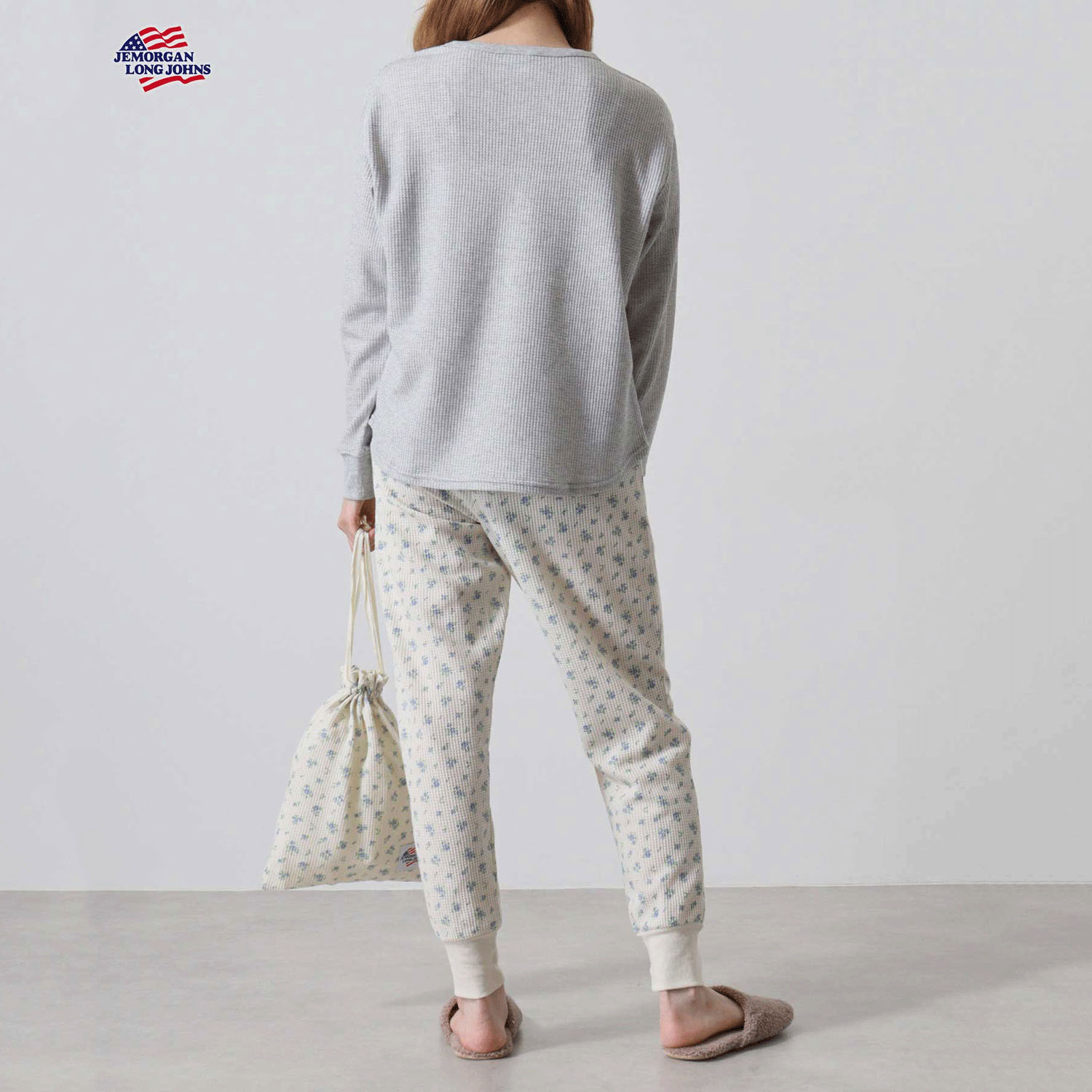 【JEMORGAN LONG JOHNS】 花柄ワッフルルームウェア3点セット - 画像3