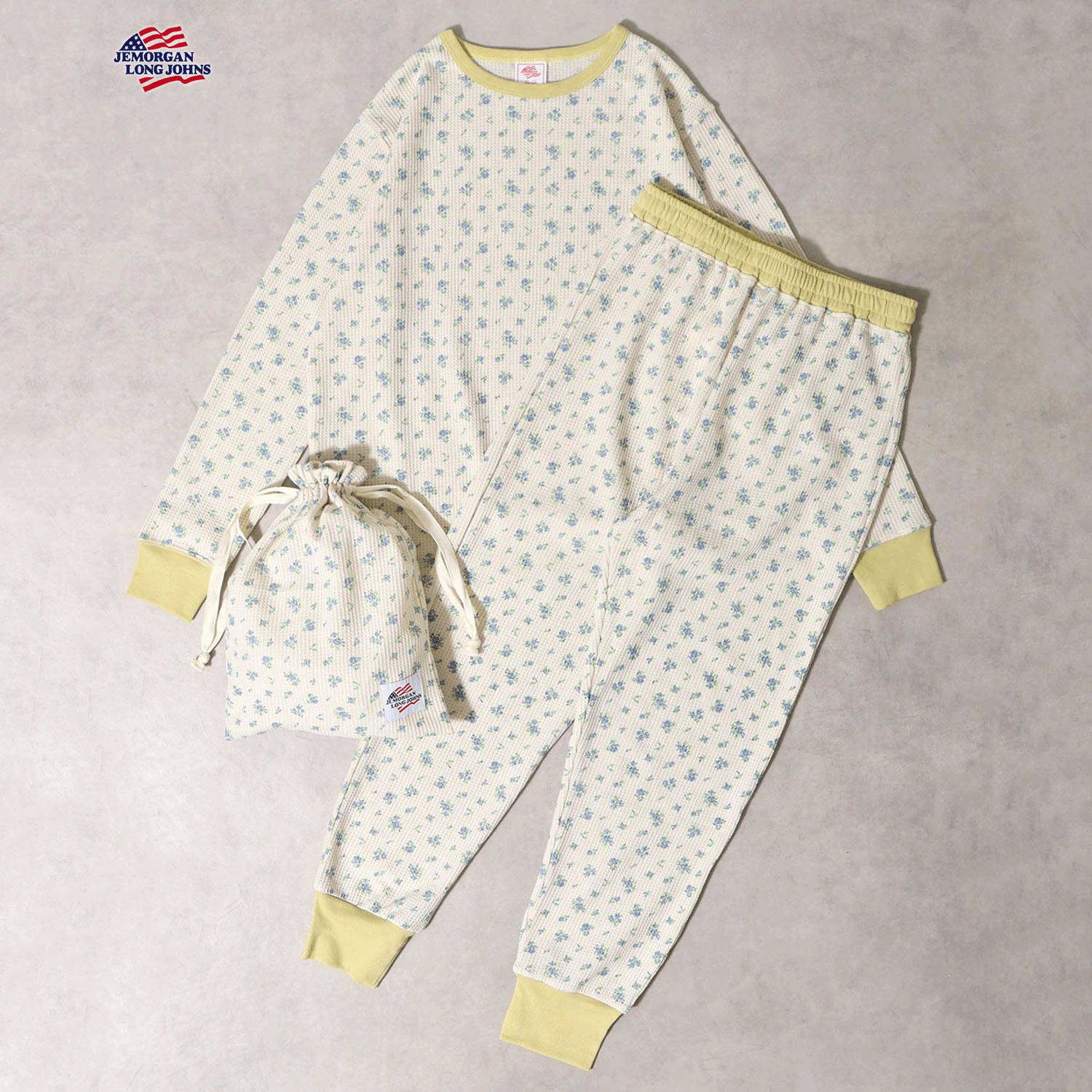 【JEMORGAN LONG JOHNS】 花柄ワッフルルームウェア3点セット - 画像6