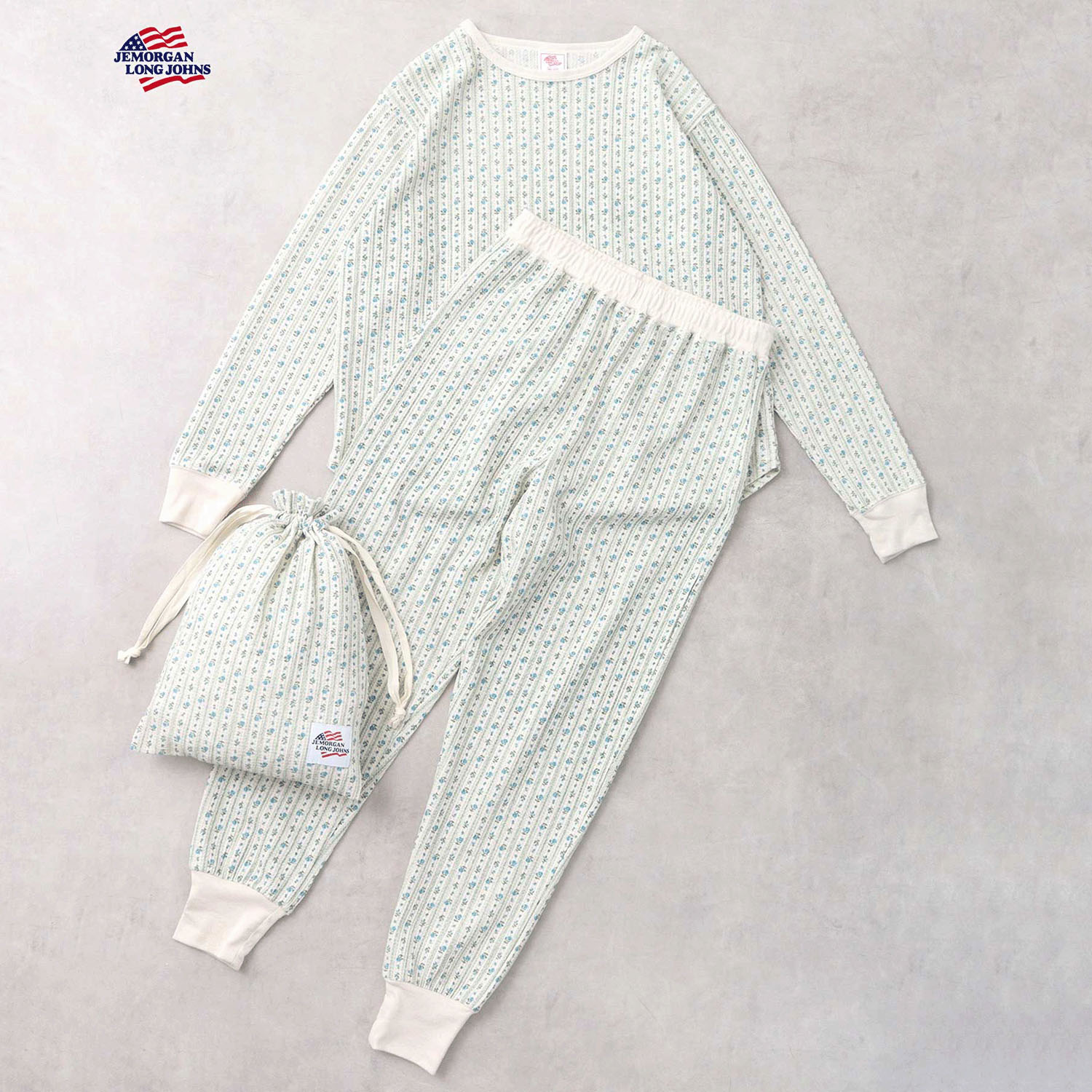 【JEMORGAN LONG JOHNS】 花柄ワッフルルームウェア3点セット - 画像8