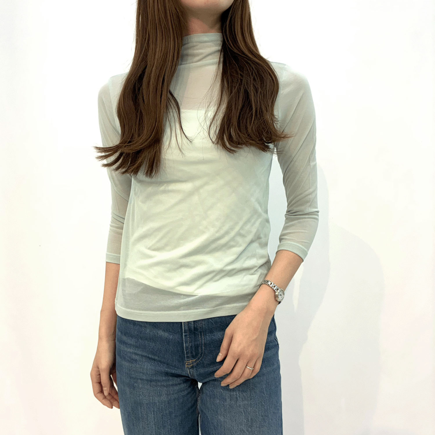 スーパーソフトボトルネック7分袖プルオーバー