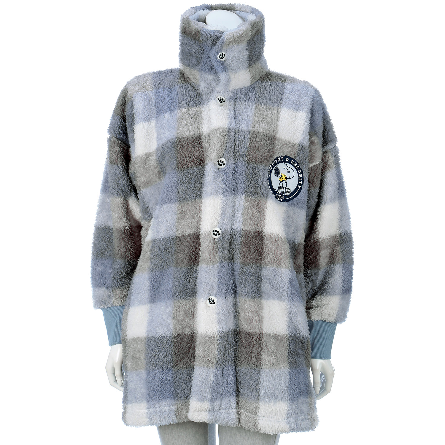 スヌーピー ふわもこ チェック柄スタンド衿ショート丈くるまろん - 画像7