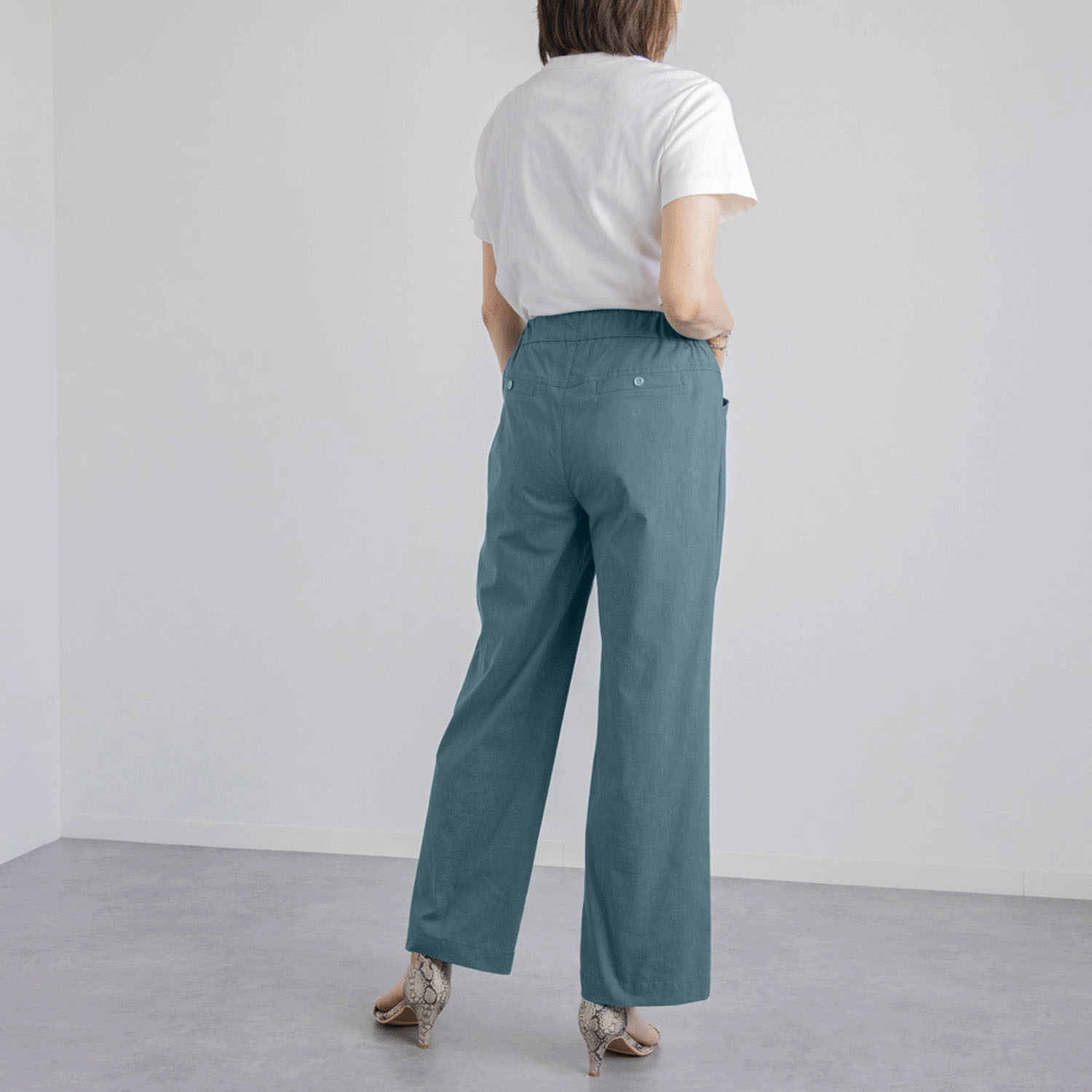 麻混ストレッチデザインワイドパンツ - 画像3