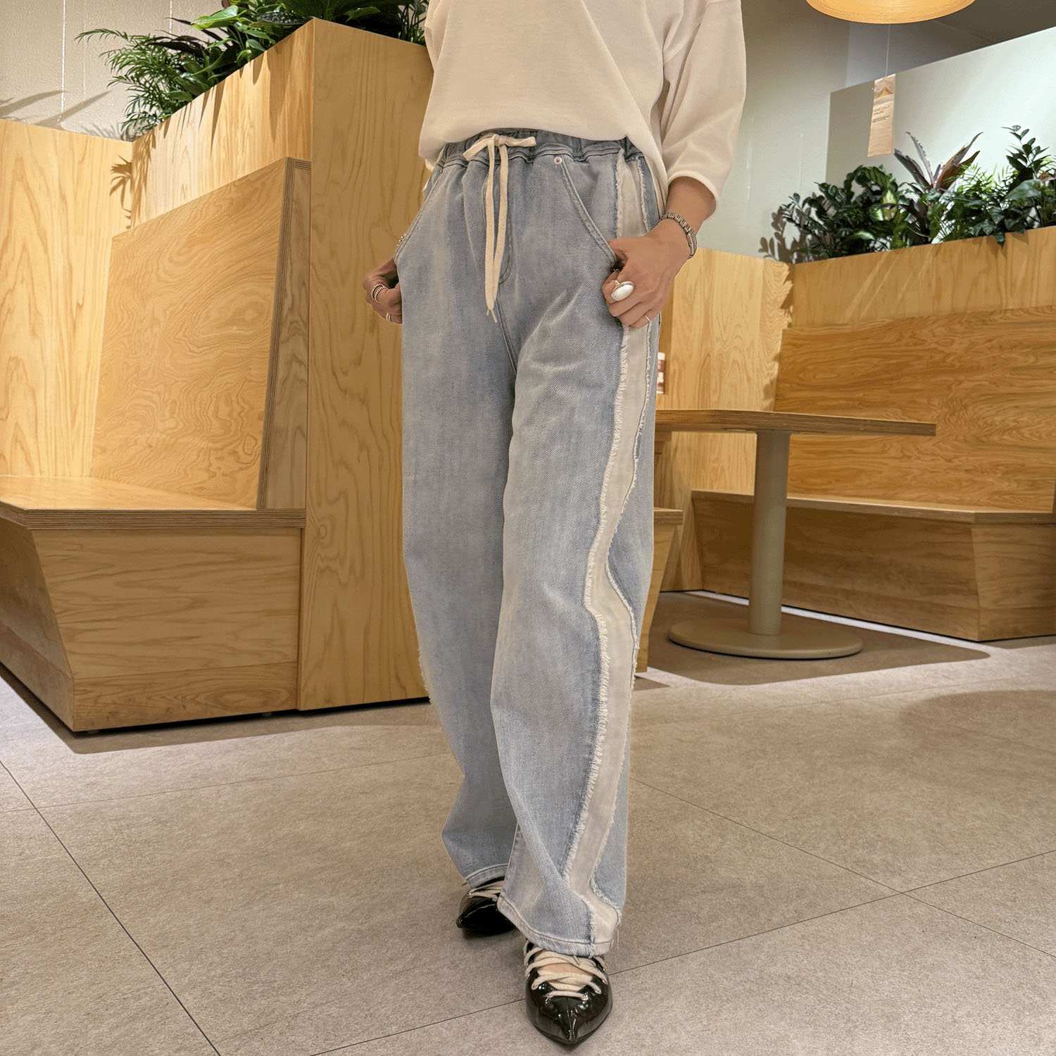 【Insta Live】CAMEL ROAD サイドカット配色カーブイージーパンツ - 画像2