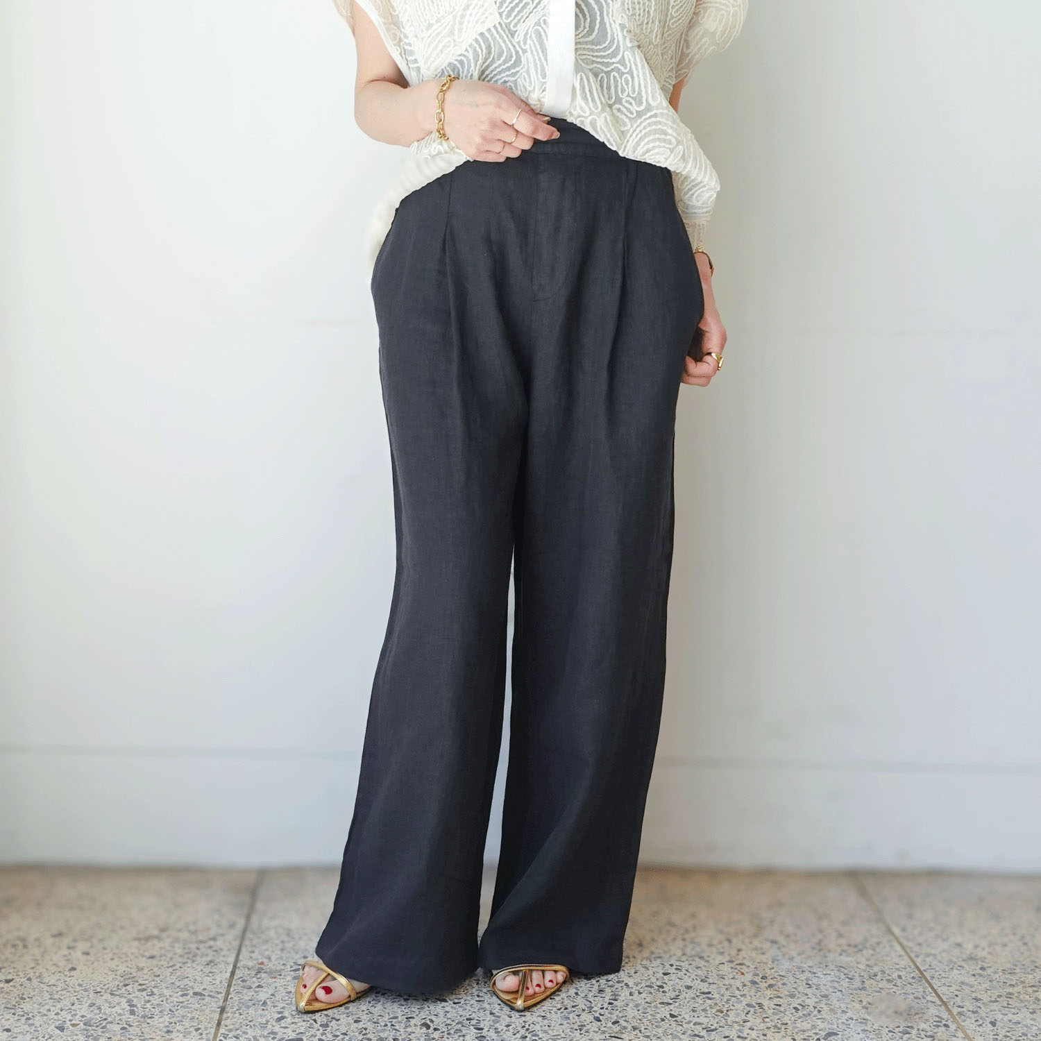 JEUNE ET JOYEUX フレンチリネンワイドパンツ 73丈 - 画像1