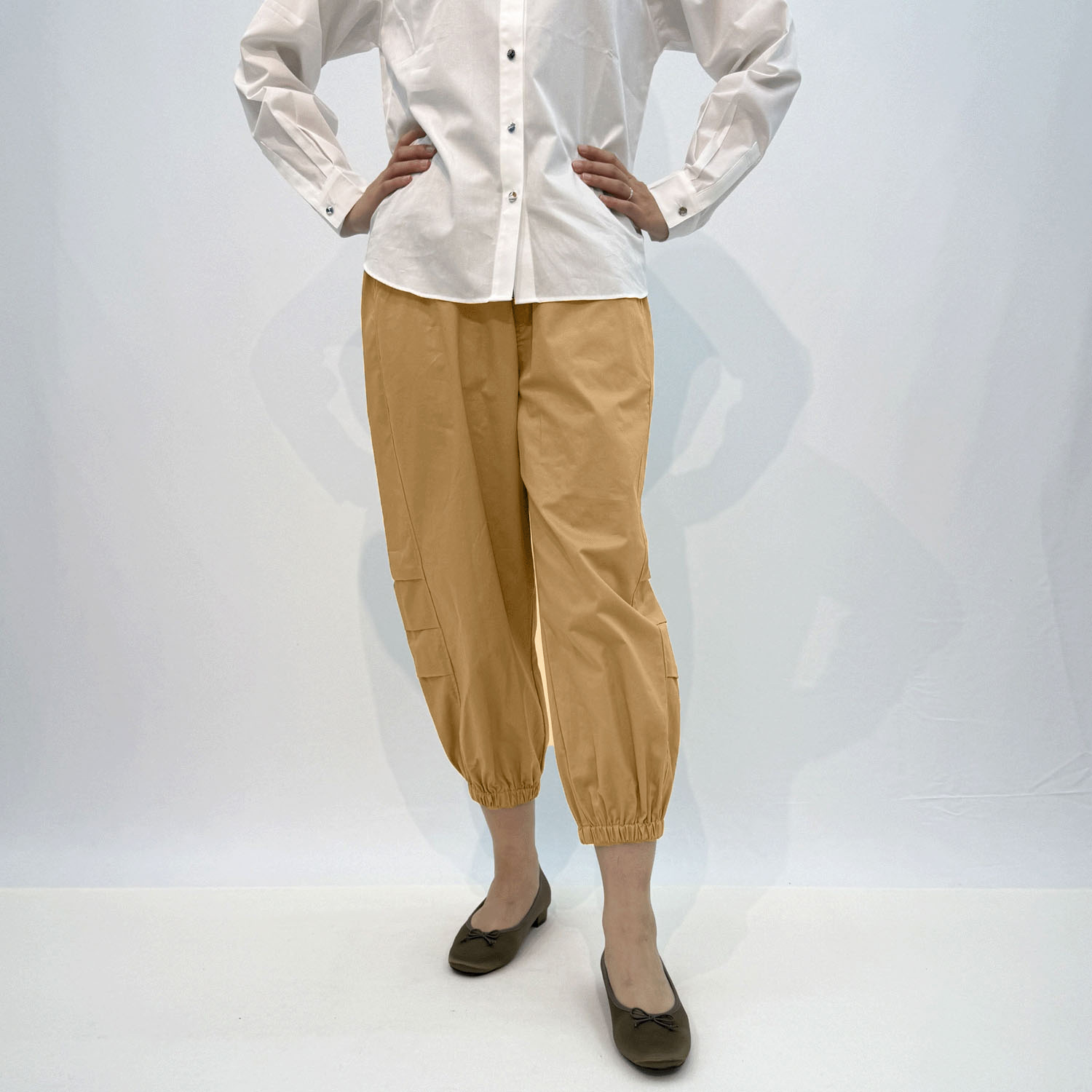 コットンポプリンサイドタックパンツ