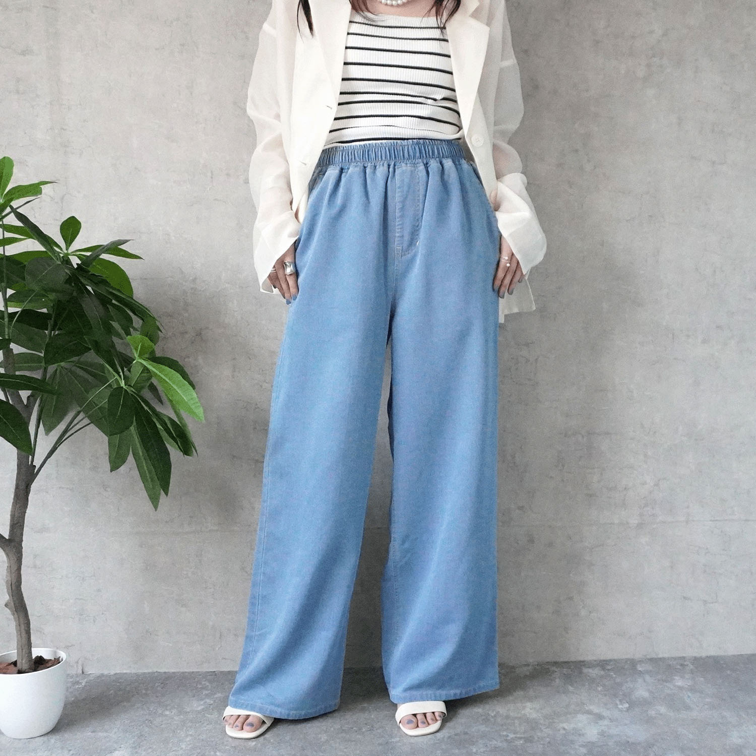 W HEART 柔らかガーゼデニムワイドパンツ - 画像11