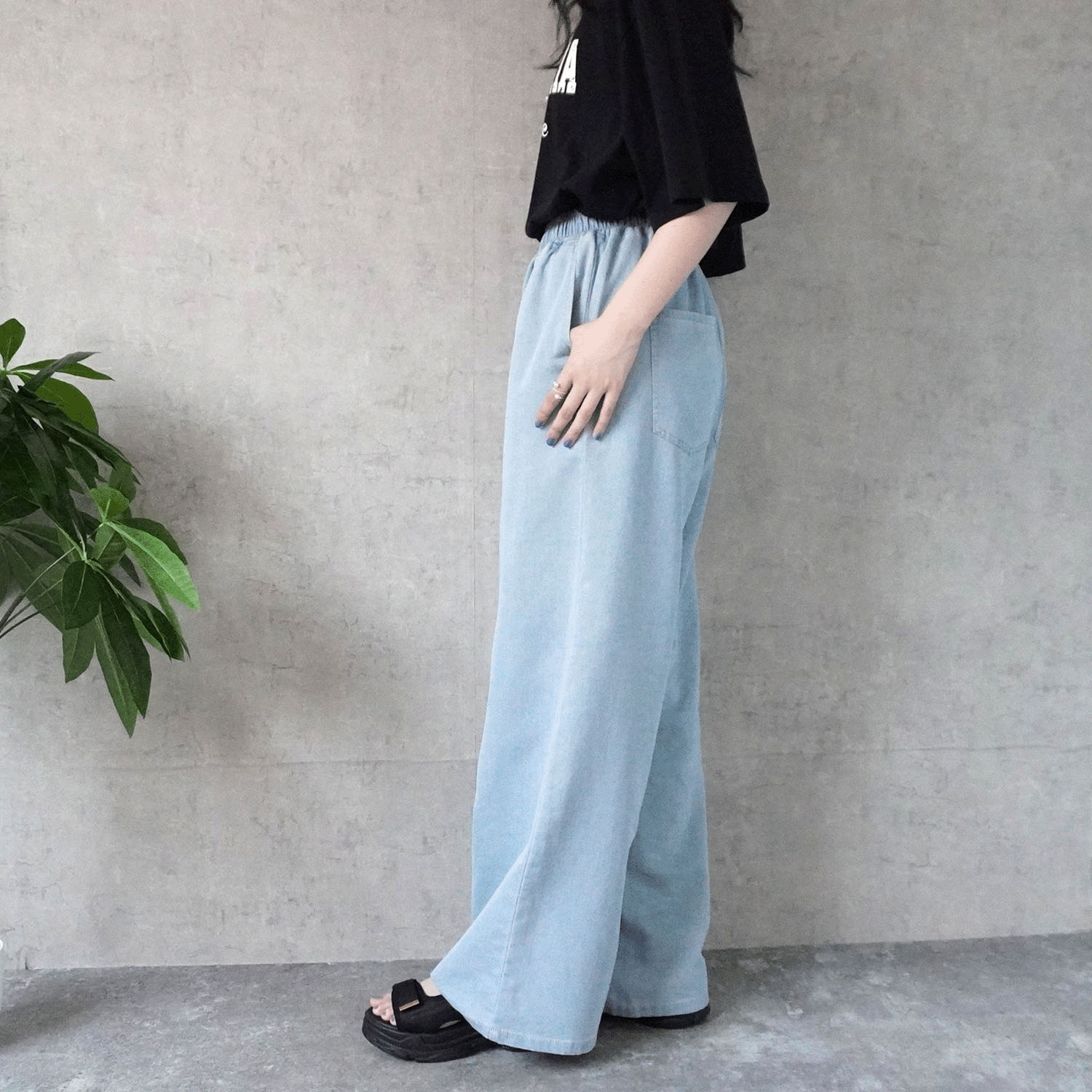 W HEART 柔らかガーゼデニムワイドパンツ - 画像5