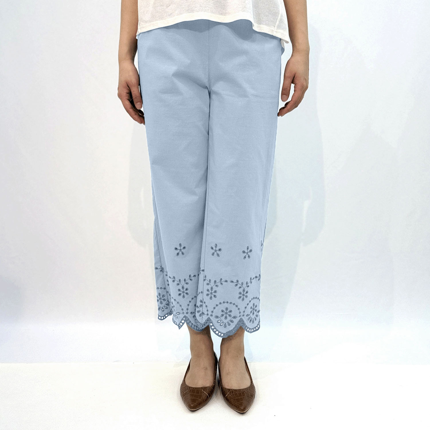 縦ストレッチ スカラップ刺繍パンツ - 画像2