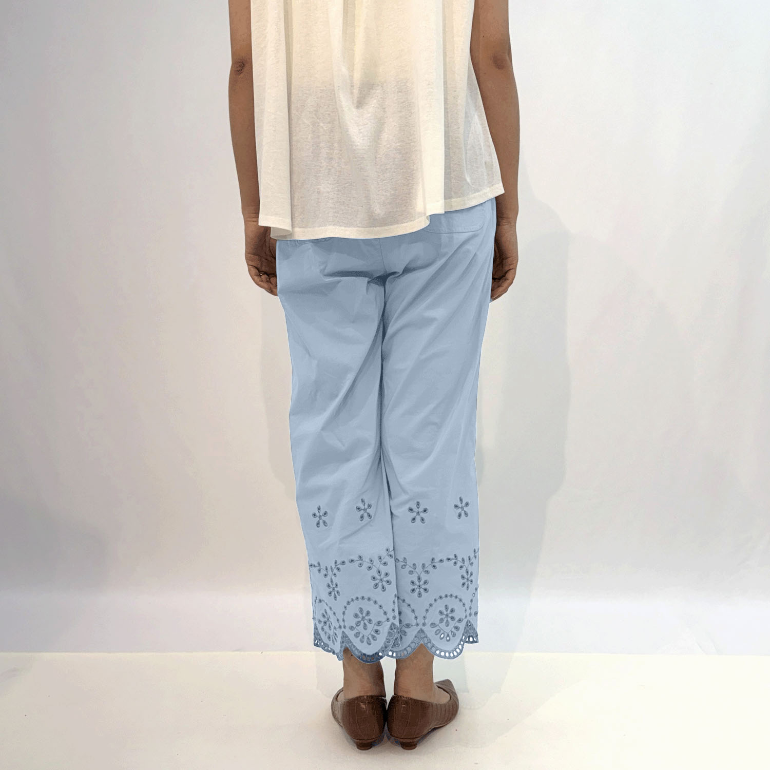 縦ストレッチ スカラップ刺繍パンツ - 画像6